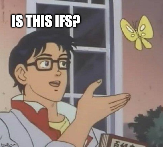 the guy looking at a butterfly meme, but he’s saying “is this IFS?